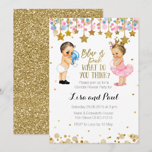 Invitation Le genre bleu ou rose indiquent l'invitation (Devant / Derrière)