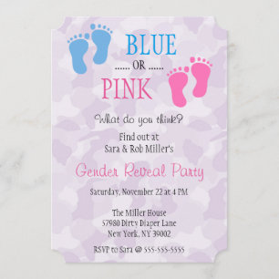 Invitation Le genre bleu ou rose mignon d'empreinte de pas