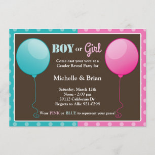 Invitation Le genre bleu rose de ballon indiquent