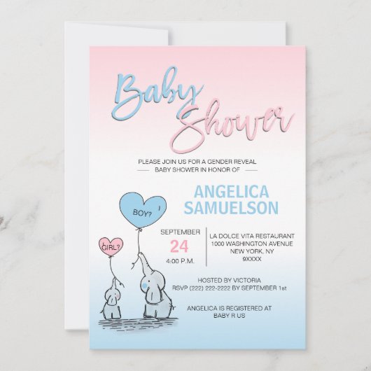Invitation Le genre bleu rose indiquent le baby shower (Devant)