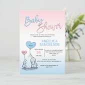 Invitation Le genre bleu rose indiquent le baby shower (Debout devant)