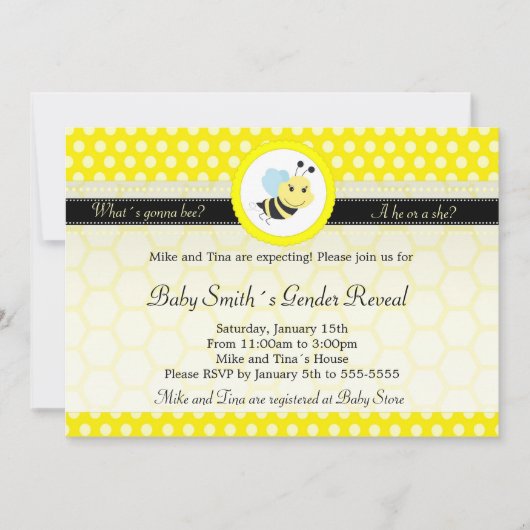 Invitation Le genre de baby shower d'abeille indiquent le (Devant)
