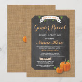 Invitation Le genre de baby shower de citrouille indiquent (Devant / Derrière)