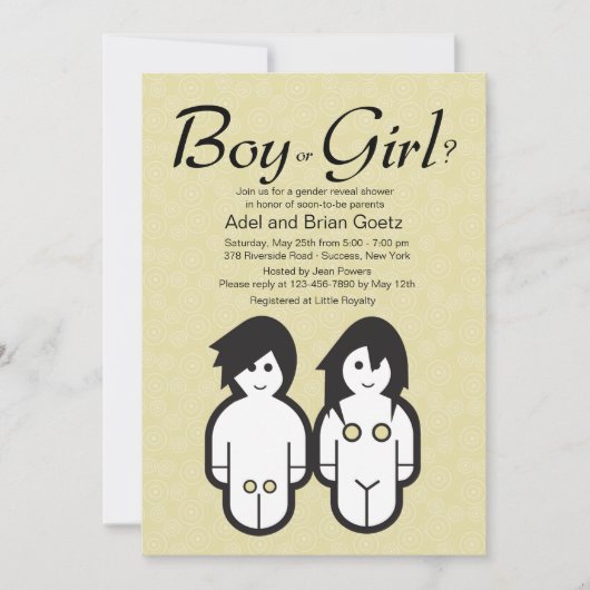 Invitation Le genre de garçon ou de fille indiquent (Devant)