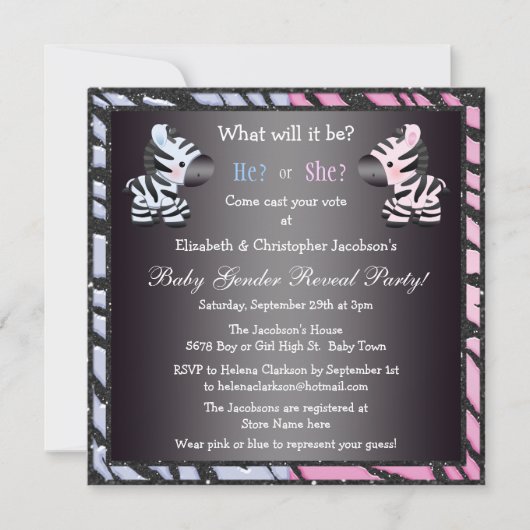 Invitation Le genre élégant de bébé indiquent les zèbres et (Devant)