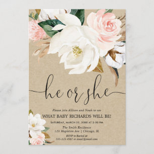 Invitation Le genre floral rose blanc rustique de papier