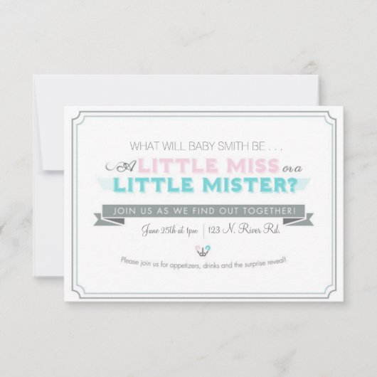 Invitation Le genre indiquent le baby shower (Devant)