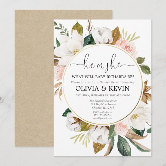 Invitation Le genre révèle des aquarelles roses florales rust (Devant / Derrière)