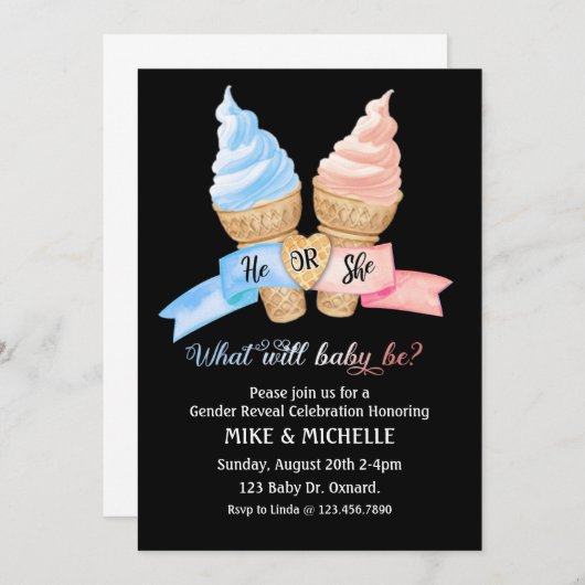 Invitation Le genre révèle la fête, quel est le scoop (Devant / Derrière)