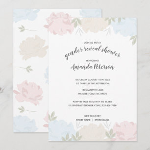 Invitation Le genre rose et bleu mignon de pivoines indiquent