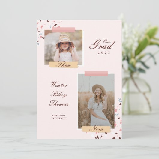 Invitation Le Grad Alors & Maintenant 2 Diplôme Photo Terrazz (Debout devant)