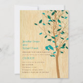 Invitation Le grain de bois avec des Inséparables bleus sur i (Devant)