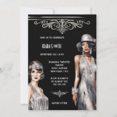 Invitation Le Grand Gatsby | argent noir Flapper filles chic (Devant)