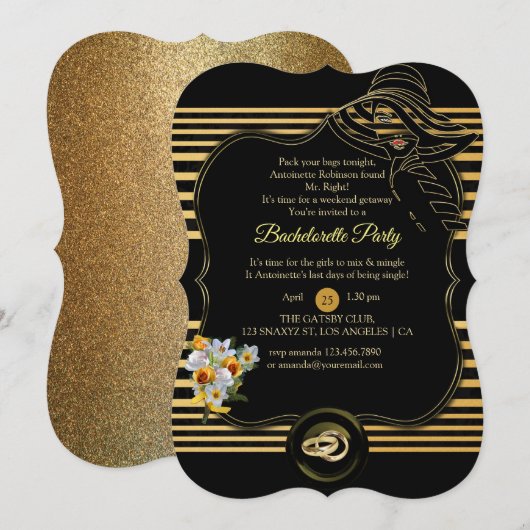 Invitation Le Grand Gatsby Bachelorette Party (Devant / Derrière)