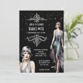 Invitation Le Great Gatsby noir flappers art déco (Debout devant)