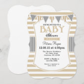 Invitation Le gris beige bronzage barre l'invitation de baby (Devant / Derrière)
