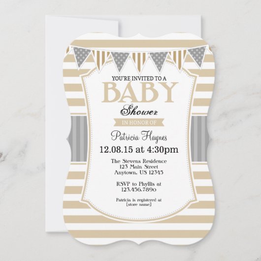 Invitation Le gris beige bronzage barre l'invitation de baby (Devant)