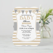 Invitation Le gris beige bronzage barre l'invitation de baby (Debout devant)