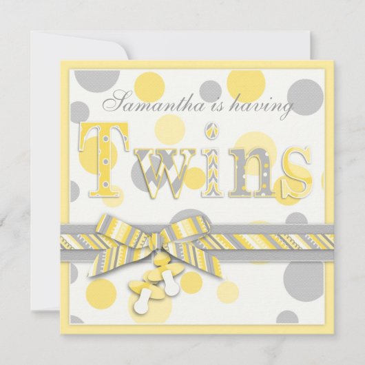 Invitation Le gris jumeau de jaune de bébés pointille le baby (Devant)