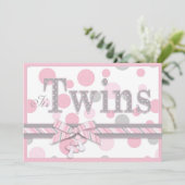 Invitation Le gris JUMEAU de rose de FILLES pointille le baby (Debout devant)