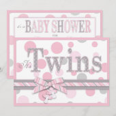 Invitation Le gris JUMEAU de rose de FILLES pointille le baby (Devant / Derrière)