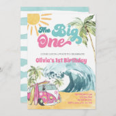 Invitation Le GROS Premier Anniversaire De La Plage De Surf E (Devant / Derrière)