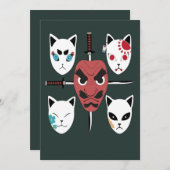 Invitation Le guerrier Katana Samurai Masques (Devant / Derrière)