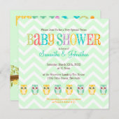 Invitation Le hibou de bébé jumelle - le genre (Devant / Derrière)