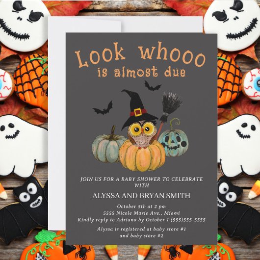 Invitation Le hibou regarde le Baby shower d'Halloween presqu