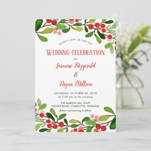 Invitation Le houx part de Noël | de baie épousant (Debout devant)