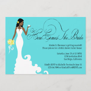 Invitation Le jaune noir turquoise chic ici vient la jeune
