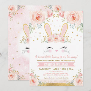 Invitation Le joli baby shower de fille de lapin/rougissent