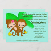 Invitation Le JUMEAU Monkeys la FILLE de GARÇON d'invitations (Devant / Derrière)