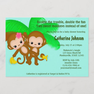 Invitation Le JUMEAU Monkeys la FILLE de GARÇON d'invitations