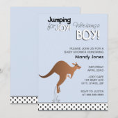 Invitation Le Kangaroo Jumping élégant pour le baby shower Jo (Devant / Derrière)