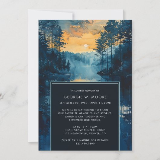 Invitation Le lac Sunset Peinture funéraire Célébration de la (Devant)