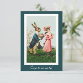 Invitation Le lapin de Pâques amène le bouquet à l'invitation (Debout devant)