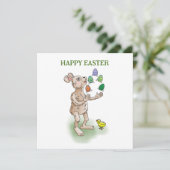 Invitation Le lapin de Pâques jongle avec les oeufs de Pâques (Debout devant)