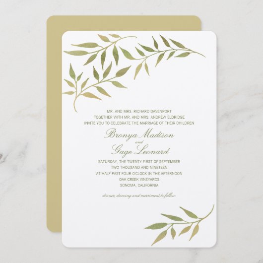 Invitation Le laurier de Boho d'aquarelle s'embranche | (Devant / Derrière)