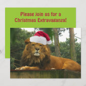 Invitation Le Lion de Noël porte le chapeau du Père Noël (Devant / Derrière)