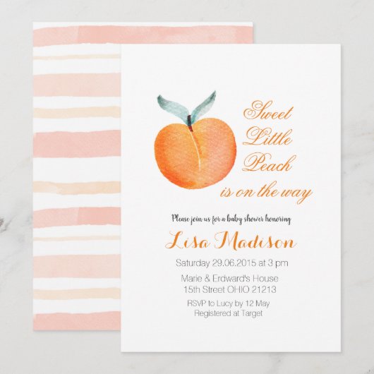 Invitation Le Little Peach moderne est en route Baby shower (Devant / Derrière)