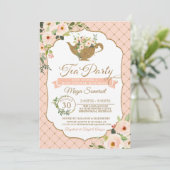 Invitation Le luxe de thé rougissent baby shower floral de (Debout devant)
