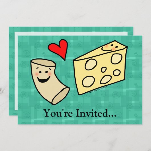 Invitation Le Mac aime le fromage, macaronis mignons drôles + (Devant / Derrière)