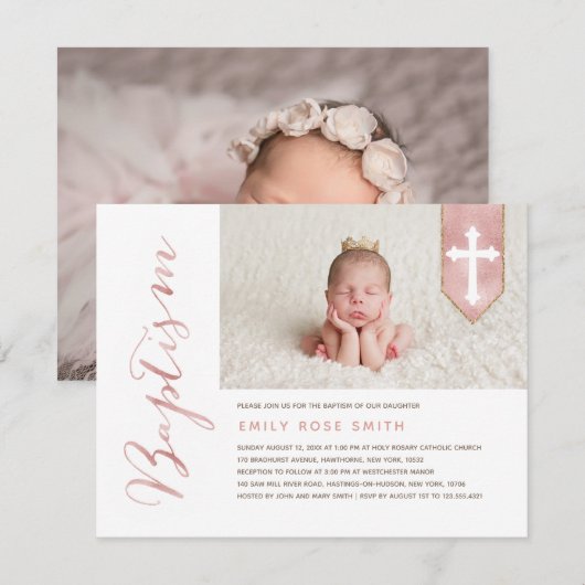 Invitation Le manuscrit de baptême brillant rougissent (Devant / Derrière)