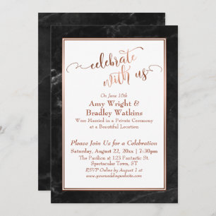 Invitation Le marbre noir de cuivre fête avec nous Mariage am
