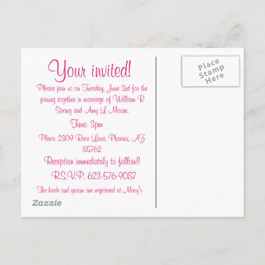 Invitation "Le Mariage" (Dos)