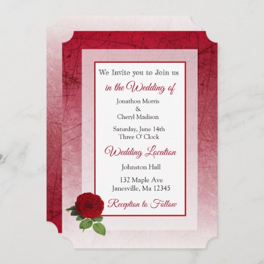 Invitation Le mariage à thème de la Rose rouge invite (Devant / Derrière)