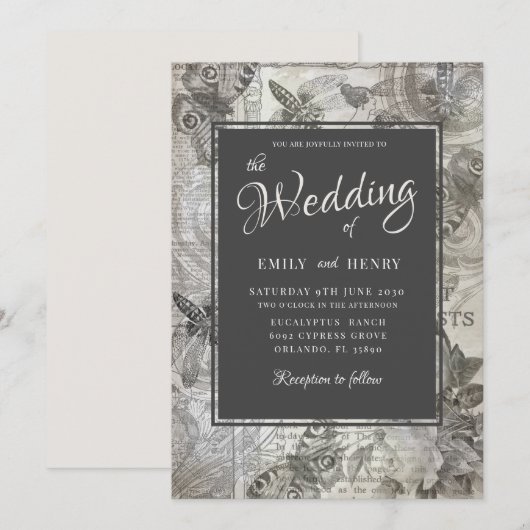 Invitation Le mariage botanique vintage de (Devant / Derrière)