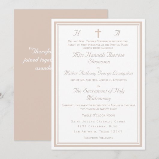 Invitation Le Mariage Catholique Raffiné (Devant / Derrière)