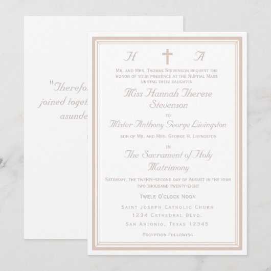 Invitation Le Mariage Catholique Raffiné (Devant / Derrière)
